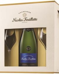           2  <br>Nicolas Feuillatte Brut Reserve Exclusive in giftbox with 2 glas